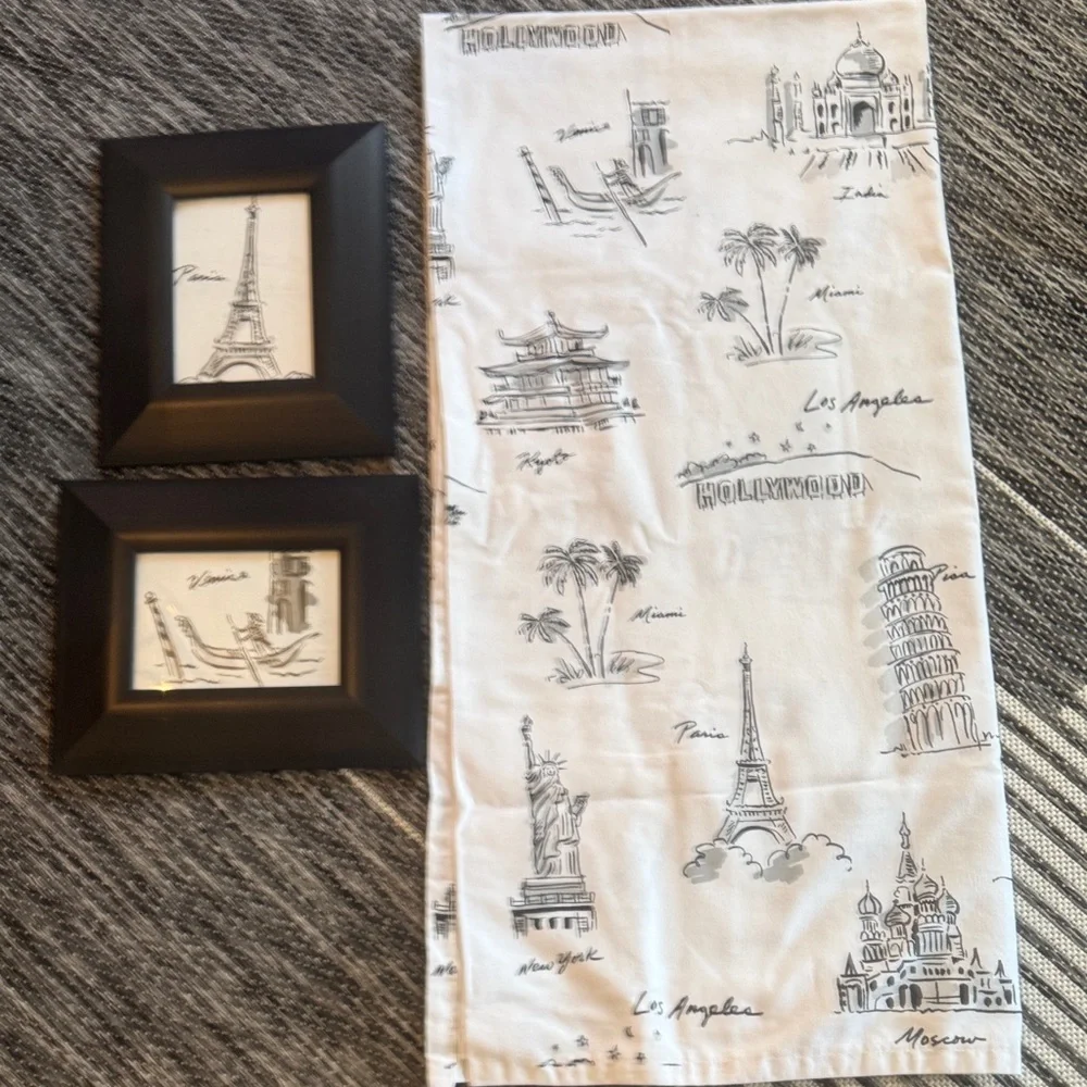 Black Framed Art and “Cities of the World” shower curtain.